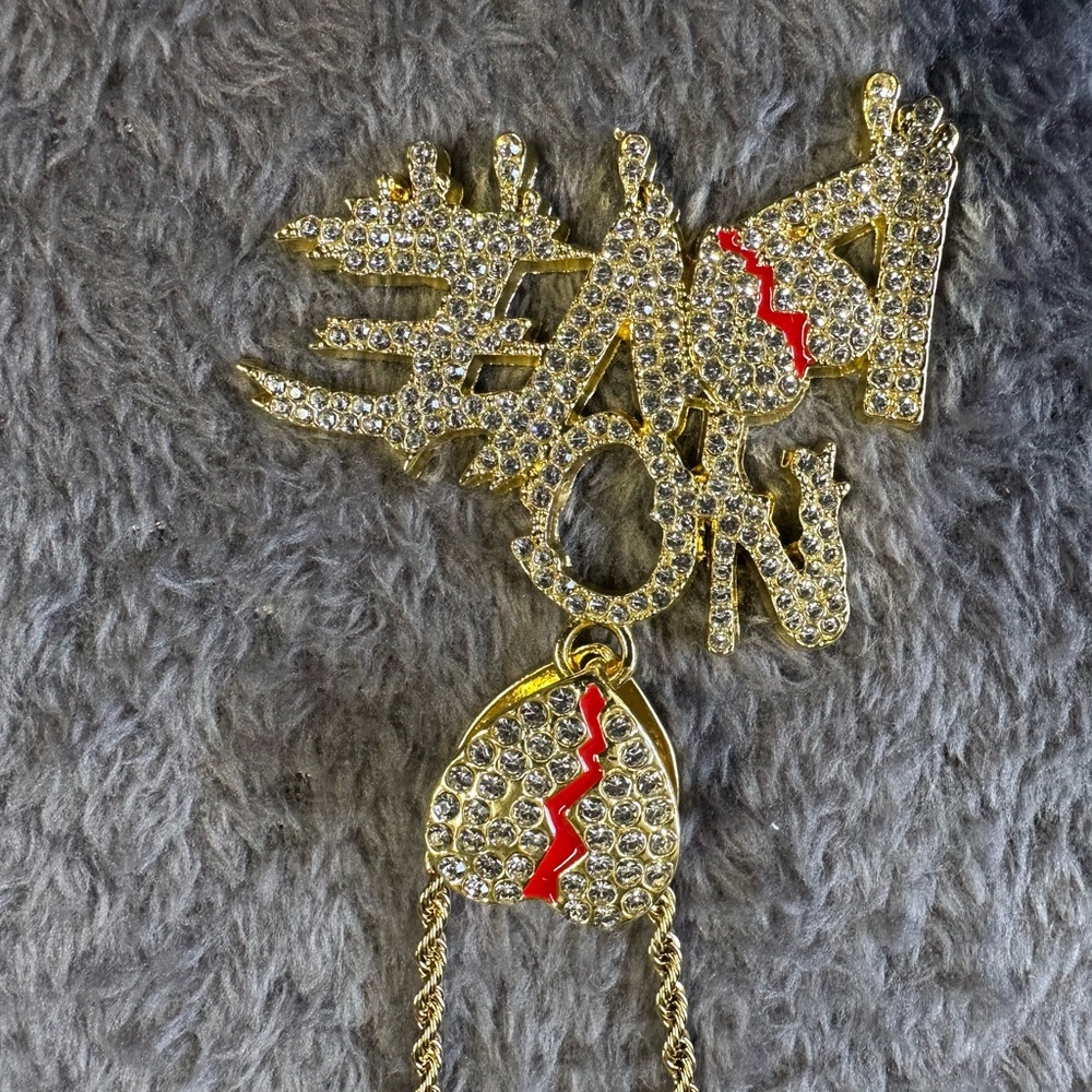 Gold and Red No Love Blinged Out Pendant Necklace